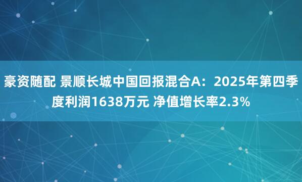 豪资随配 景顺长城中国回报混合A：2025年第四季度利润1638万元 净值增长率2.3%